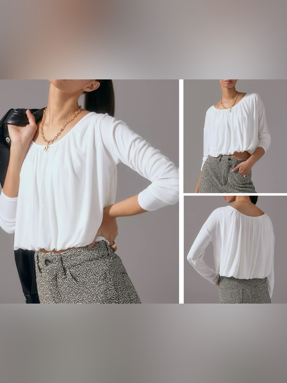 NWOT Anthropologie Maeve Long-Sleeve Bubble Top - ivory white - Small, Medium